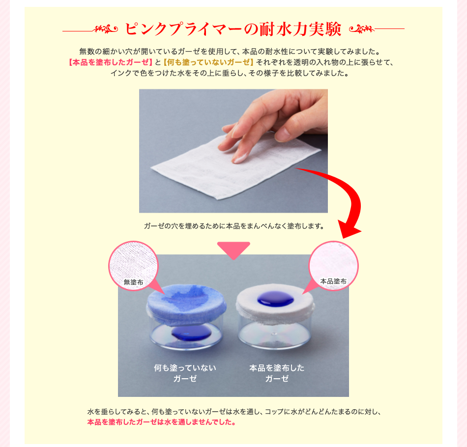 ピンクプライマーの耐水力実験